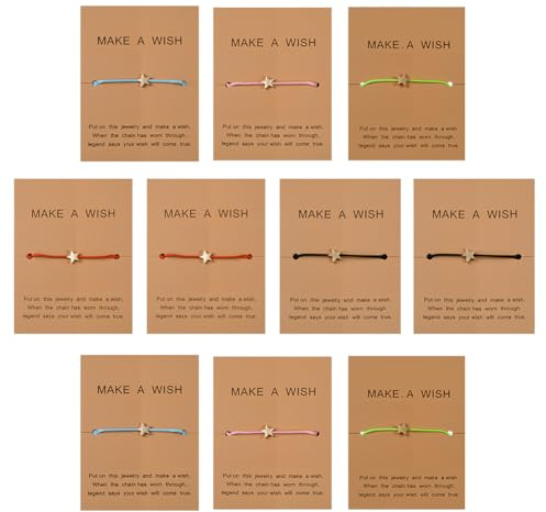 GOMAKERER 10 Stück Wunschkarten Armbänder, 5 Farben Sterngewebte Paararmbänder Freundschafts Charm Stapelbares Armband Mit MAKE A WISH Karte Für Frauen