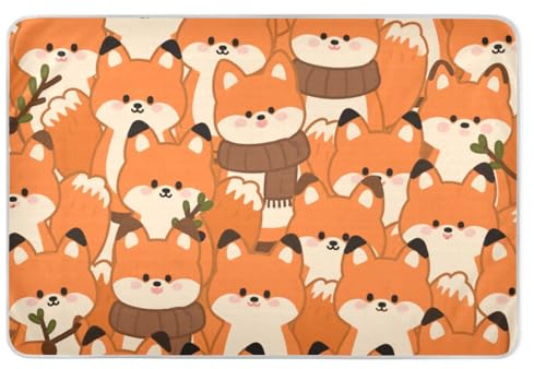Extra große, wiederverwendbare Wickelunterlage, Cartoon-Motiv, niedlich, Fuchs, Orange, wasserabweisend, für Kleinkinder, Kinder, 132,1 x 86,4 cm (L x B)
