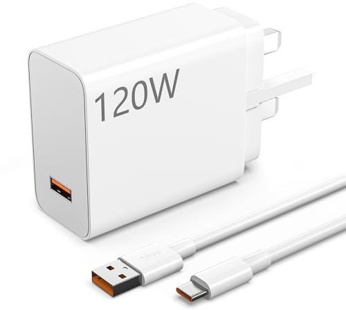 120W USB C charger, Fast Turbo Charger for Xiaomi 15 14 13 12 13T 12T 12s Pro Redmi K80 K70 K60 Pro Redmi Note 12 11 Pro Plus Black Shark 4 5 Poco X5 F4 X With 6.6 ft 6A Type C Cable