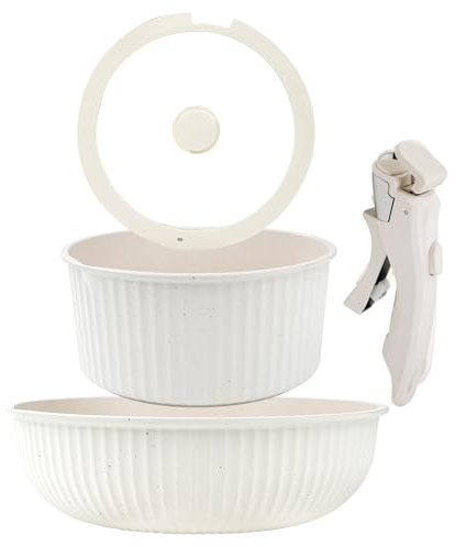 Qukaim Pots and Pans Sets Non Stick with Detachable Handles, 3 Piece Medical Stone Cookware, for Induction Gas Stove, Dishwasher Safe Healthy Cooking Set