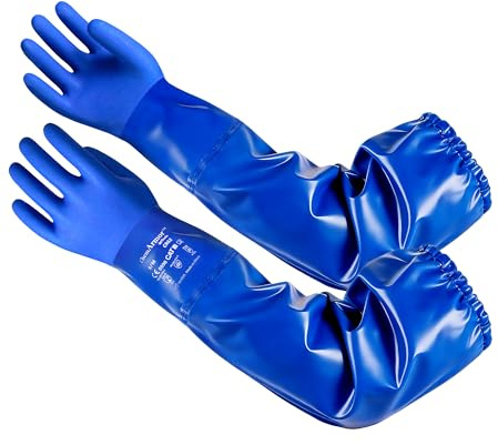 AnTools Gants chimiques en PVC - 62 cm - Longs - Imperméables - Avec doublure en coton - Résistants aux produits chimiques, à l'huile et aux acides - Pour laboratoire, nettoyage de piscine, industrie