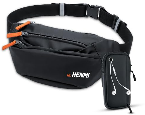 HENMI Bauchtasche & Armtasche Set für Damen und Herren | Leichte, wasserabweisende Hüfttasche und Handytasche für Laufen, Jogging, Fitness, Hundetraining & Reisen