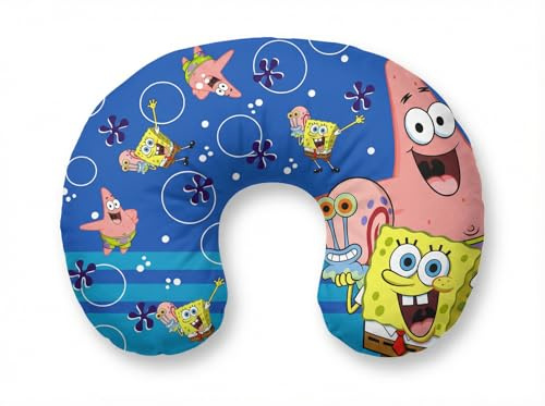 Aymax Spongebob Schwammkopf Kinder Reisekissen Nackenkissen 37x30x10 cm, bequemes Polyester Nackenhörnchen für Auto, Flugzeug, Urlaub & unterwegs