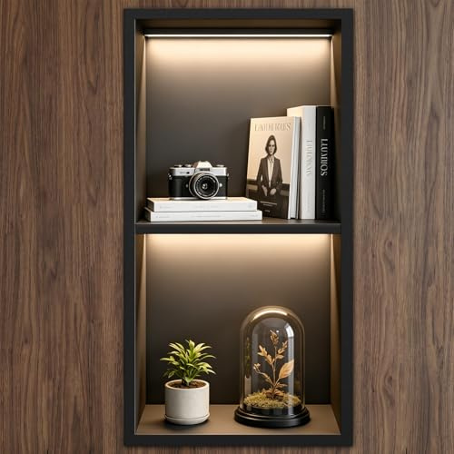 LED Nische für Dusche 60x30cm, Einbaunische aus 304 Edelstahl mit Warmlicht, Nische Duschablage Wandnische für Badezimmer, Schlafzimmer, Wohnzimmer (inkl. Trafo) (Weiß) (Schwarz | Doppellagig)