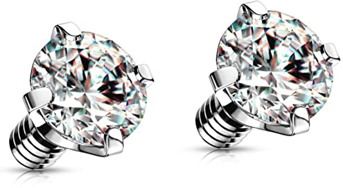 NewkeepsR 2 Pièces-Acier 4 Griffes Rondes Cristal Clair Zircone Micro Dermique Ancrage Top,Tête De Remplacement De Qualité Implant Ø3mm