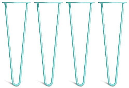 The Hairpin Leg Co. 4X Haarnadel-Tischbeine: Doppel-Schweiß Stahl, Schrauben, Anleitung, Schutzfüße. Klassischer 10mm 2 Stangen Stil. 40cm Teal