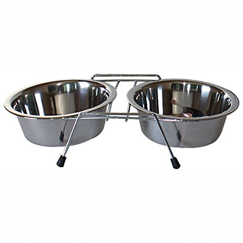 ICA CAD2210 Comedero Doble de Acero Inoxidable Standard para Perros y Gatos, Plateado, 1,9L