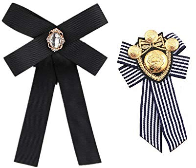 PPX Cravate Broche Bijoux Noeud Papillon pour Vêtements Manteau Veste Chapeau Femme Décoration Ornement Cadeau de Fête des Mères Anniversaire (Noir et Rouge/2 pièces)