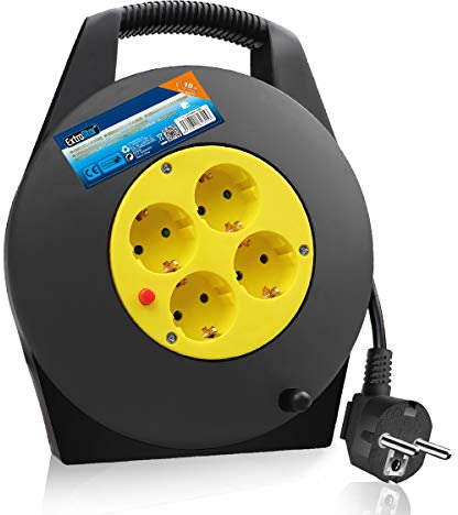 ExtraStar Cable de alimentación de bobina enrollable de 10 metros y 4 enchufes (2P+T) (10M) …