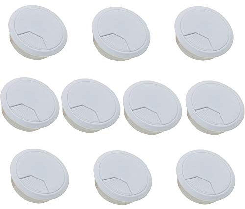 JIHUOO 10 Pièces Passe-Câbles Ronds Passage de Câble Blanc Diamètre 50 mm Couvercle de Filetage de Câble Câbles Ronds Encastrables en Plastique