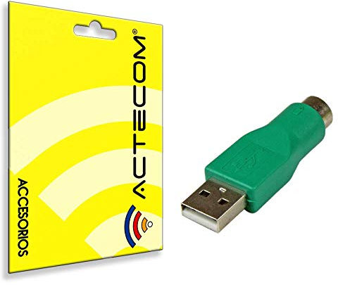 ACTECOM® Adaptador USB Macho a PS2 Hembra, Conversor Adapter, Color Verde