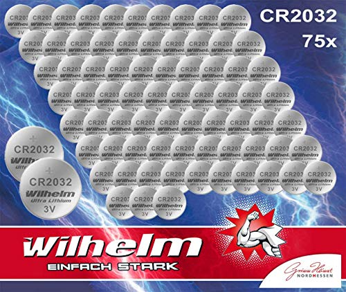 Wilhelm CR2032 - Confezione da 75 batterie a bottone al litio 3 V CR 2032