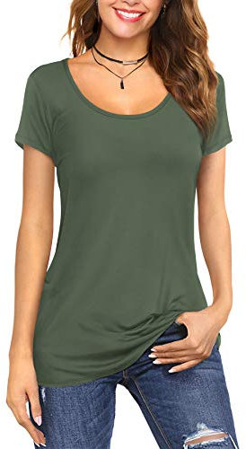 Florboom Womens Tunic Tops Summer Scoop Neck Short Sleeve T-Shirt Army Green Size 12 14
