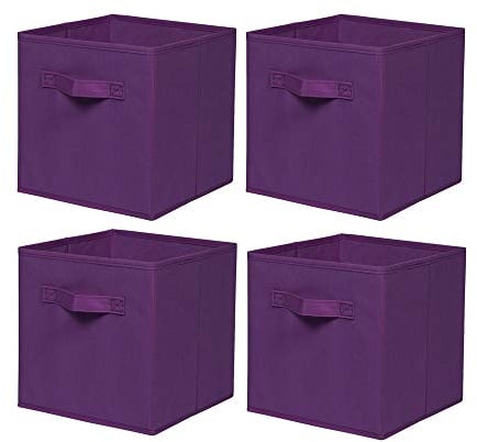BonChoice Foldable Storage Cubes Boxes Pack of 4 with Handle for Home Organization, Fabric Wardrobe Storage Box Organizer Basket Bins for Clothes Beddings Toys Towels, Collapsible & Durable Purple