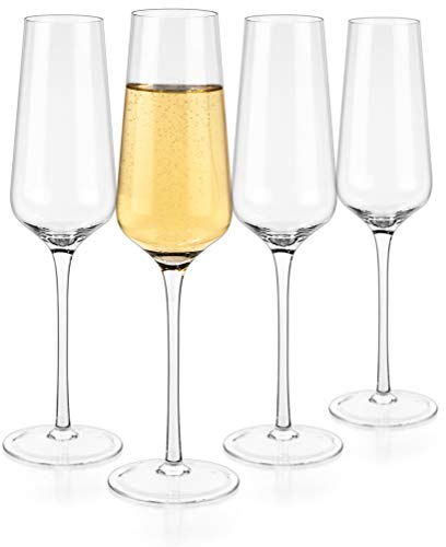 Luxbe - Champagne Crystal Flutes Glasses, Set of 4 - Modern Elegant Sparking Wine Glasses, Hand Blown - Good for Wedding, Anniversary, Christmas - 12oz / 350ml
