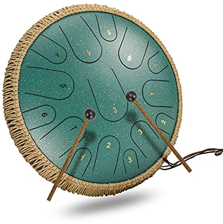 ruixin 14 Zoll 15 Tone Tongue Drum, Ätherische Trommel Schlagzeug Instrument Scheibentrommel Percussion Instrument mit Trommelschlägeln Tragetasche Note Sticks für Meditation Yoga Klangheilung