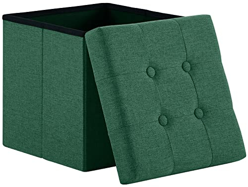 Zedelmaier Sitzhocker mit Stauraum, Fußbank Truhen Aufbewahrungsbox faltbar belastbar bis 300 kg, Leinen, 38 x 38 x 38 cm (Turkis)
