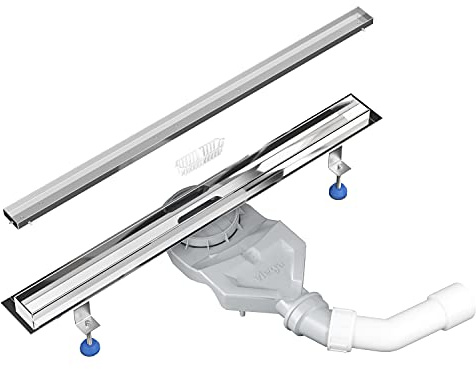 Aquabad Hochglanz Edelstahl Duschrinne - Slim Premium, Länge 70 cm, Komplett Set inkl. Abdeckung Befliesbare Mulde, Siphon und Haarsieb
