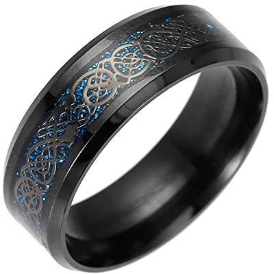 DFWY Wikinger Keltischer Drachenring Aus Edelstahl Für Herren,Frauen Drachenschuppen Ehering,Nordische Mythologie Mode Vintage 8MM Kohlefaser Ring Schmuck Größe 7-13 (Color : Gold, Size : 13)