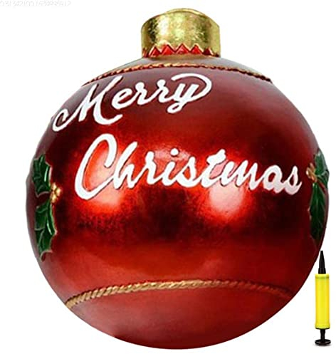 Hiraith Outdoor Aufblasbare Weihnachtskugeln, 60cm PVC Riesen Weihnachten Aufblasbarer Ball mit Pumpe, Garten Crafts Ornament Familie Weihnachtsfest Party (60cm, T4 mit Pumpe)