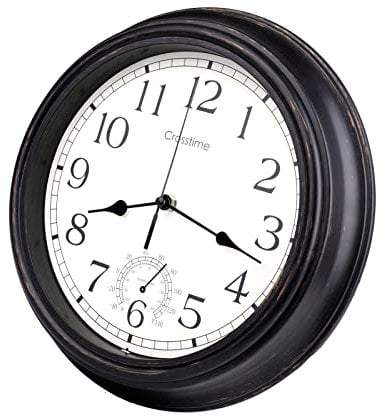 Outdoor Clock Waterproof with Thermometer, Vintage Garden Clocks Outdoor Wall Clocks for Garden Patio Pool Bathroom Home Decor,12 Inch/30cm Bronze,Indoor/Outdoor