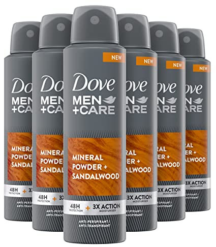 Dove Men+Care Deo-Spray Talc Mineral & Sandalwood mit 1/4 Feuchtigkeitscreme, Deodorant für Herren, Antitranspirant, ohne Alkohol, bis zu 48 Stunden Schutz, 6 Stück à 150 ml