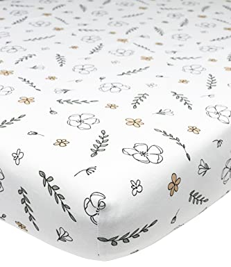 Meyco Baby Floral Spannbettlaken für die Babywiege (Bettlaken aus 100% Jersey-Baumwolle, extra weich, atmungsaktiv, perfekte Passform durch Rundum-Gummizug, Größe: 40 x 80/90cm), Mehrfarbig