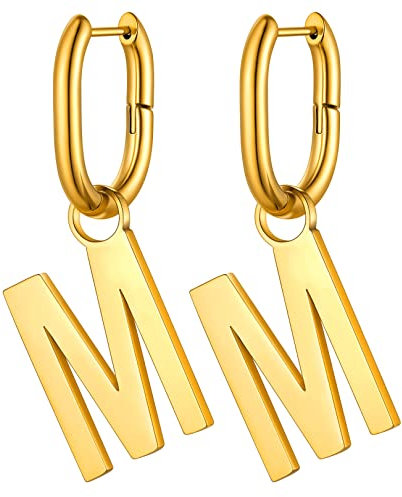 FOCALOOK Damen U-förmige Creolen Ohrringe, Ohrringe mit Buchstabe M, 316L Edelstahl Ohrhänger in Gold, Hängende Ohrringe für Geliebte/Freundin/Tochter zum Geburtstag/Valentinstag/Weihnachte