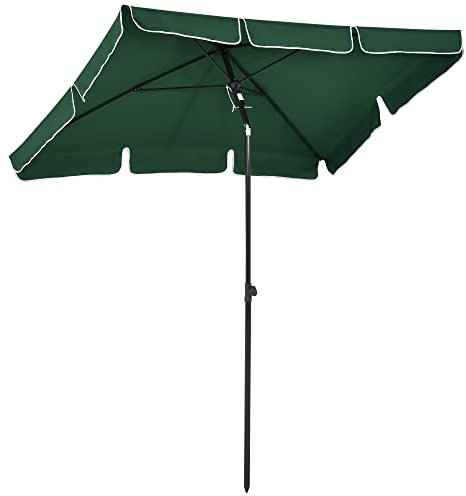 Outsunny Garden Parasol Umbrella, Outdoor Market Table Umbrella with Ruffles & Aluminium Pole, Rectangular Tilting Parasol Sun Shade Canopy, 2 x 1.3m, Green