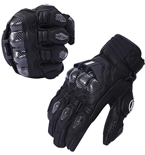 Harssidanzar Herren Leder Motorradhandschuhe KM046 Schwarz XXL