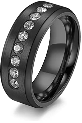 Whoiy Siegelring Herren Schwarz, Verlobungsring Zierlich Edelstahl Channel Zirkonia-Ring für Frauen 67 (21.3) Kostenlos Gravieren