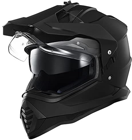 ILM Dual Sport Adventure Motocross Motorradhelm mit Pinlock kompatiblem Sonnenvisier ATV Dirt Bike Off Road Casco ECE Modell-WS902,Schwarz Matt, M