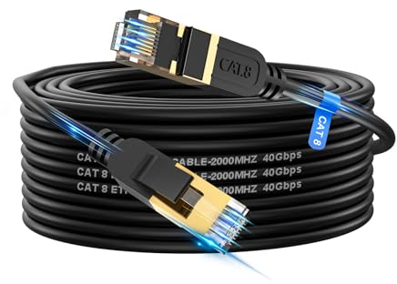 Cavo Ethernet 15 metri,Cavo Rete Cat 8,Ethernet Cable 40Gbps 2000MHz con connettore RJ45 Cavo lan Cat 8,Cavo di rete schermato per switch di rete, più veloce di Cat5/Cat5e/Cat6