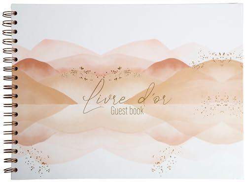 Clairefontaine 115968C - Un Livre d'or à Spirale 32x24 cm motif Nature/Montagne dans les tons Rose Poudré et Beige - 40 feuilles de Papier Dessin Blanc Multitechniques 180g - Collection Evanescence