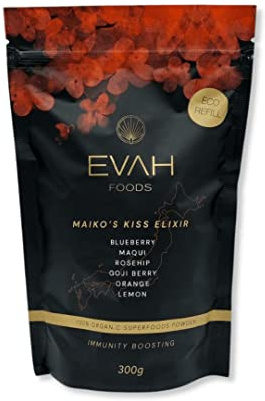 Maiko's kiss Elixir | ECO_ricarica 300g | Goji, Mirtillo, Maqui, Rosa canina, Arancia, Limone | Superfoods di alta qualità in polvere | 100% BIO | Sistema immunitario