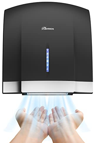 PLUSSEN Sèche-mains électrique avec capteur infrarouge 8-10 secondes, séchage rapide, sèche-mains automatique pour salle de bain pour la maison, interrupteur chaud/froid, silencieux (noir 1003)