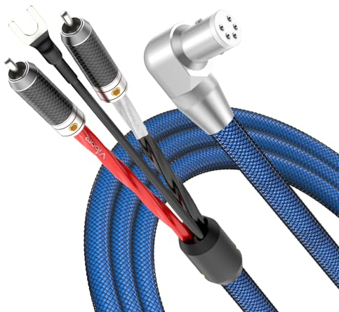 Viborg High End Phonokabel Tonarmkabel,OFC Versilbert Dirigent,2 x rhodinierte Cinch stecker auf 5-Pol vergoldete Tonarmbuchse gerade mit separatem Erdungsleiter Für Plattenspieler