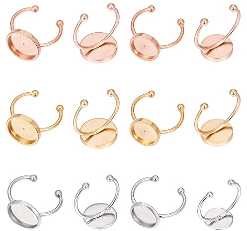 UNICRAFTALE 18 Teiliges DIY Manschetten Ringen 17~18mm Runde Offene Manschettenring 304 Edelstahl Rohling Cabochon Ring Basen Metall Ring Rohlinge Für Ringherstellung