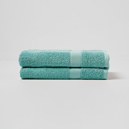 HOMESCAPES Sea Green Turkish Cotton Set of 2 Bath Towels Super Soft Thick & Absorbent 500 GSM Towel Heavy Weight for everyday Luxury
