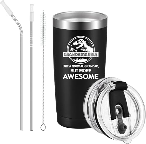 Livole Grandpa Gifts for Fathers Day, Birthday, Grandad Christmas Presents, Novelty Gift for Grandad, Grandpa, Grandadsaurus Mug, 20oz Travel Coffee Mug, 600ml Vacuum Tumbler Glasse