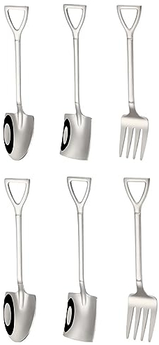 ONTRJIYG 6 Pieces Small Shovel Spoon Fork Stainless Steel Dessert Spoons Ice Cream Fruit Spoons for Home Kitchen Restaurant (Gold and Silver) (Silver)