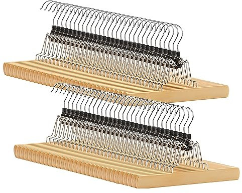 SONGMICS Hosenspanner, 60 Stück, Kleiderbügel aus Holz, Hosenbügel, rutschfest, verchromter Haken, um 360 Grad drehbar, Natur CRW007-60