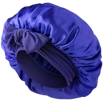 Abeillo Silk Sleep Bonnets for Women, 1PC Adjustable Satin Night Sleeping Cap Soft Elastic Band Silk Bonnets for Sleeping, Hair Bonnet with Tie Band for Curly Hair Braid Women (Navy Blue)