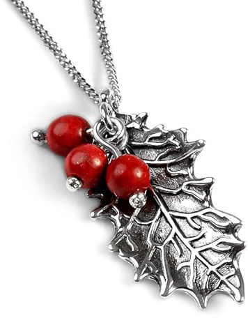 HENRYKA 925 Sterling Silver Holly Leaf Necklace | Festive Winter Christmas Jewellery | Gifts for Her | Detailed 3D Design