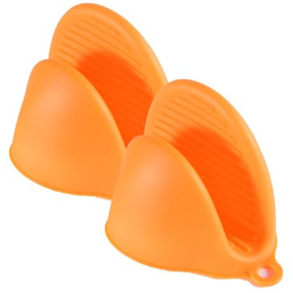 TopHomer 1 Pair Silicone Oven Mitts, Mini Thicken Kitchen Work Gloves Heat Resistant Pinch Cover for Cooking, Baking and Grilling - Orange