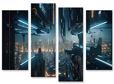 islandburner Prime Bild auf Leinwand Cyberpunk City Night Panorama Futuristic Tall Buildings Urban Scene Sk Bilder Wandbilder Poster