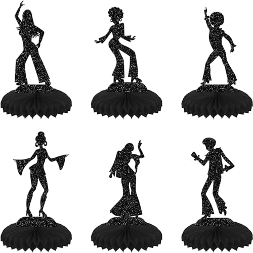 6 Stück 70's Disco Tischdeko Glitzer 70s Disco Dancing Wabe Dekorationen Musik Thema Tischdeko Hochzeit Geburtstag Tortendeko für Hochzeit Verlobung Party Tischdekoration