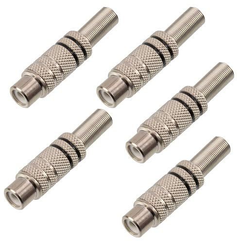 AERZETIX - C73944 - Juego de 5 enchufes/Conectores RCA Hembra con Protector de Cable - Longitud 43mm - para soldar