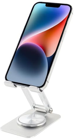 NOVA WAVE 360° drehbarer Handy-Ständer – Verstellbarer Aluminium-Handy- und Tablet-Ständer für den Schreibtisch, kompatibel mit iPhone und mit Allen 7–10 Zoll Handys und Tablets, Hellsilber
