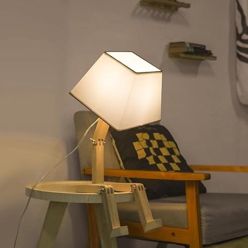 Table Lamp Cute Wooden Lamp,Bed side Lamps for Bedroom,Dimmable Table Light with Adjustable Legs and Arms,Fun Funky Kids Desk Light,Nightstand Lamps for Living Room,Home Office Study, Bookshelf